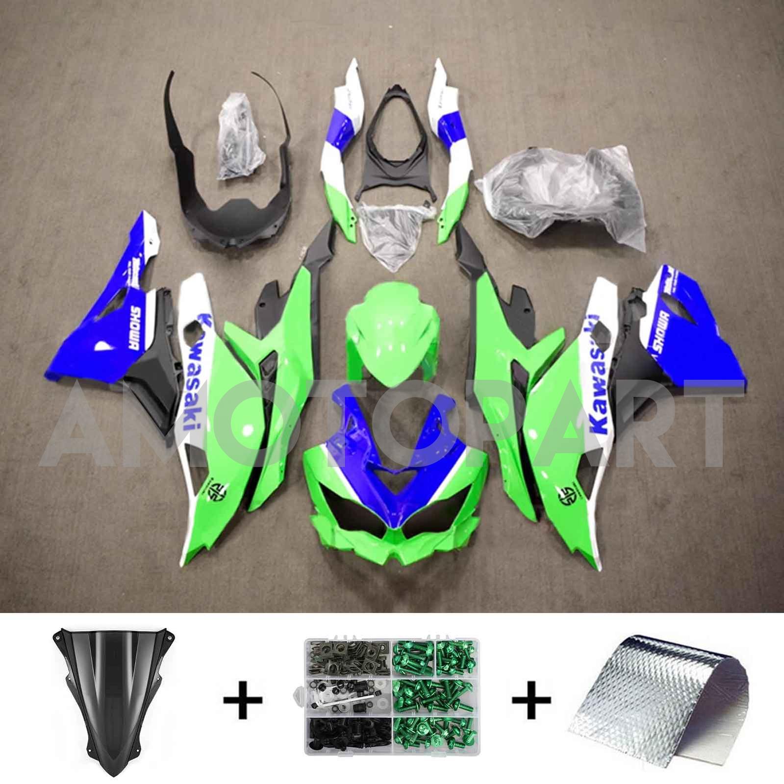 Amotopart 2019-2025 Ninja ZX-25R ZX-4R ZX-4RR Kawasaki Green&Blue Fairing Kit