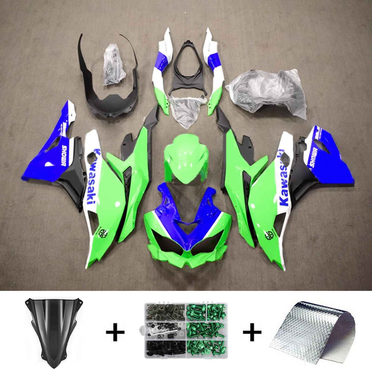 Amotopart 2019-2024 Ninja ZX-25R ZX-4R ZX-4RR Kawasaki グリーン&ブルー フェアリングキット