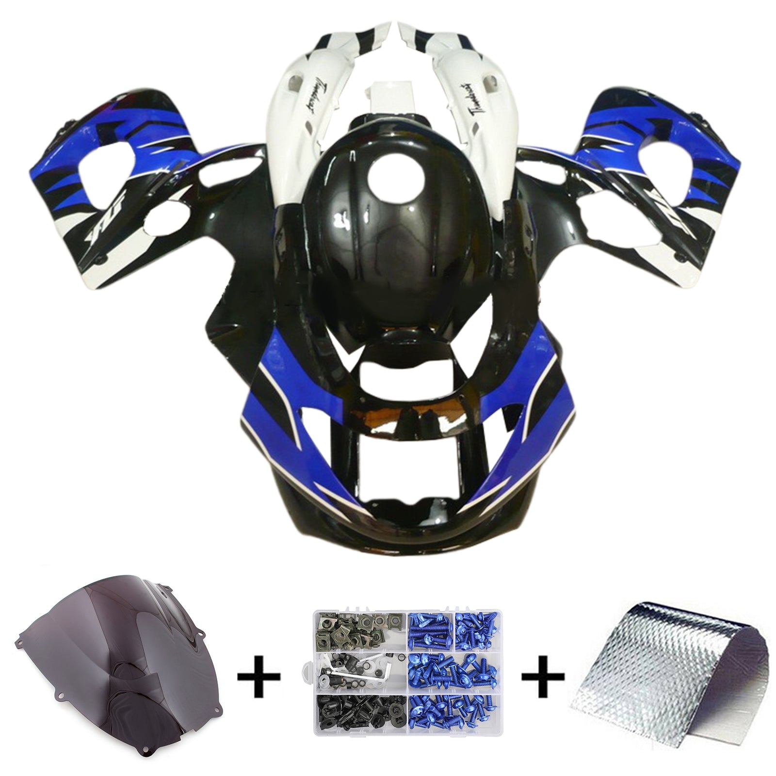 Amotopart 1996-2007 Yamaha YZF 600R Thundercat Kit de carénage noir blanc bleu