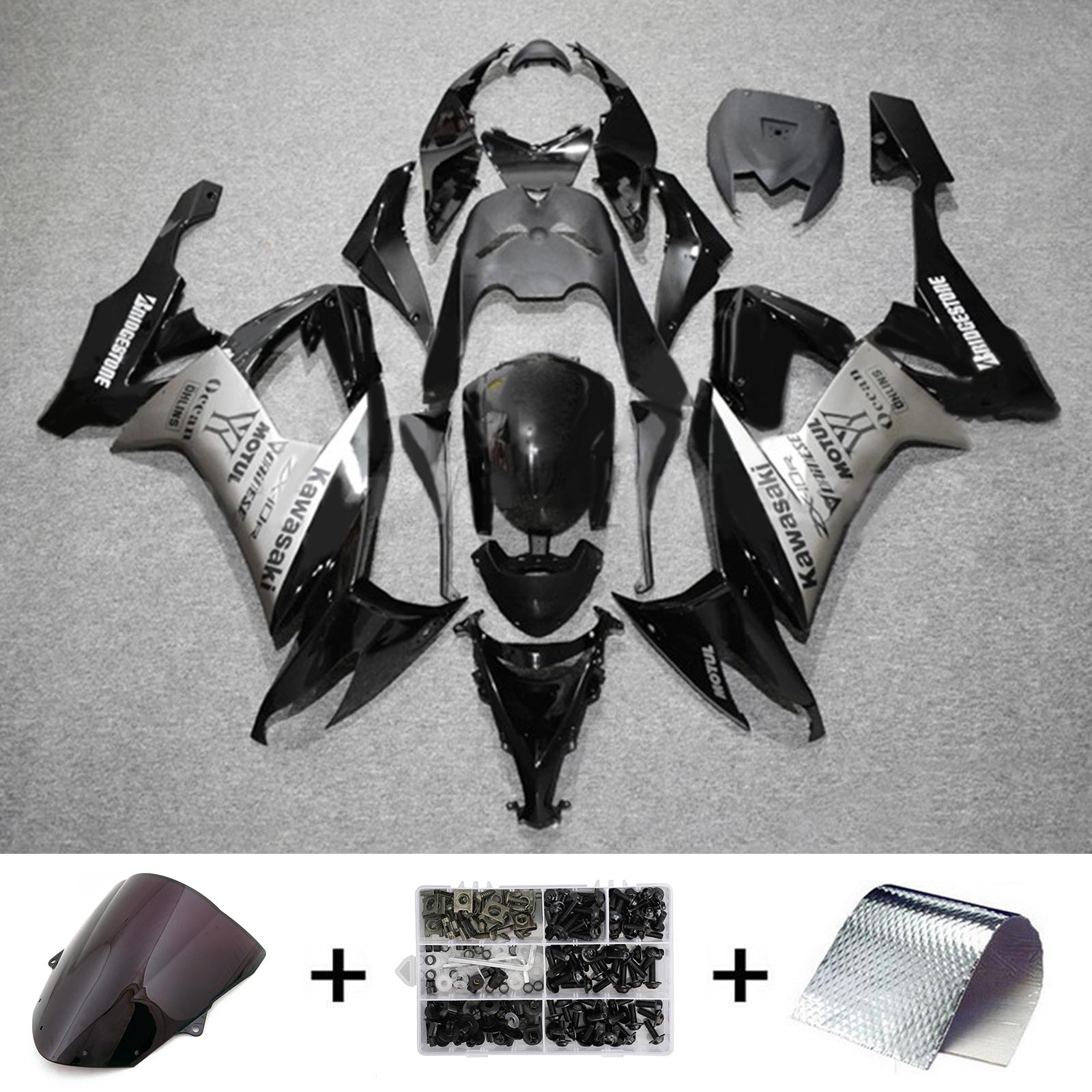 Amotopart 2008-2010 Kawasaki ZX10R Kit de carénage noir et gris