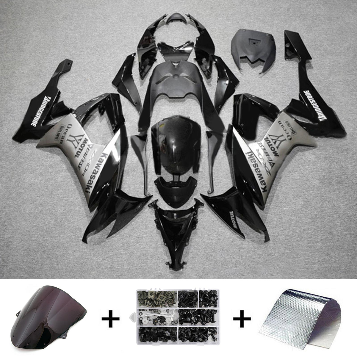 Kit carena Amotopart 2008-2010 Kawasaki ZX10R nero e grigio