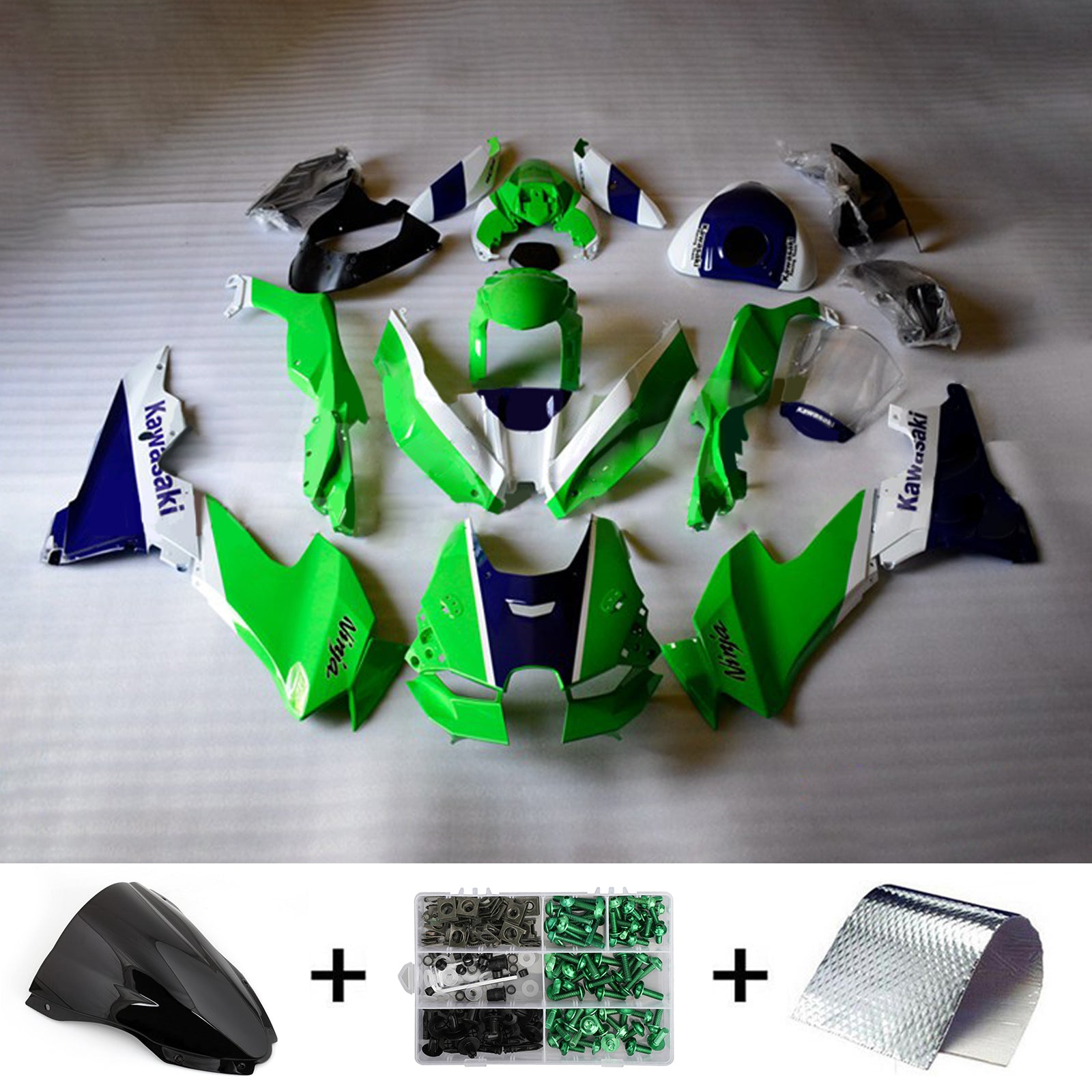 Amotopart 2021-2024 ZX-10R ZX-10RR Kit de carénage vert et bleu Kawasaki