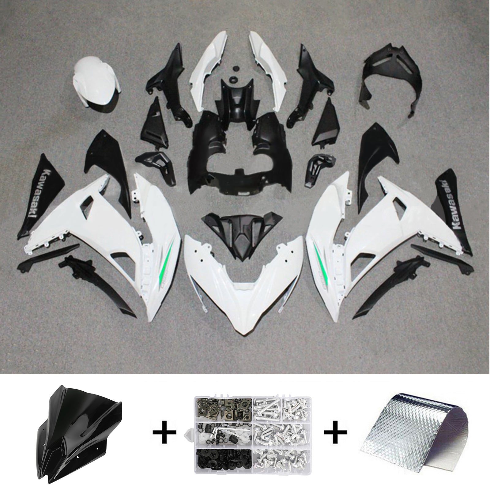 Amotopart 2017-2019 Kawasaki ER6F/Ninja650R blanco con raya verde Style2 kit de carenado