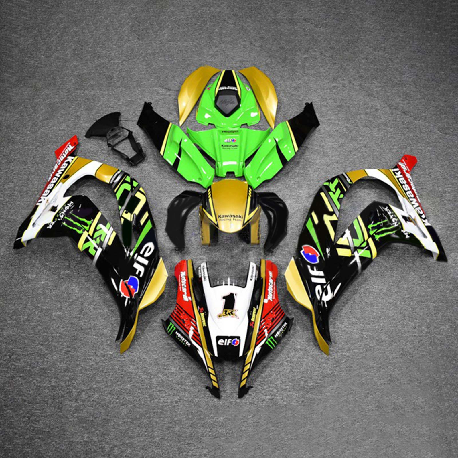 Amotopart 2016-2020 ZX10R Kawasaki グリーン&ゴールド フェアリングキット