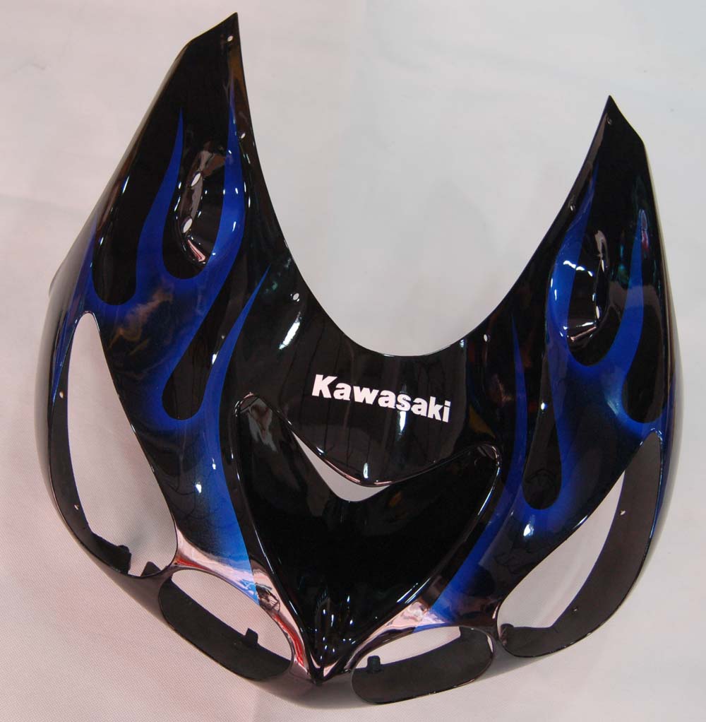 Amotopart 2006-2011 Kawasaki ZX14R noir avec kit de carénage flamme bleue