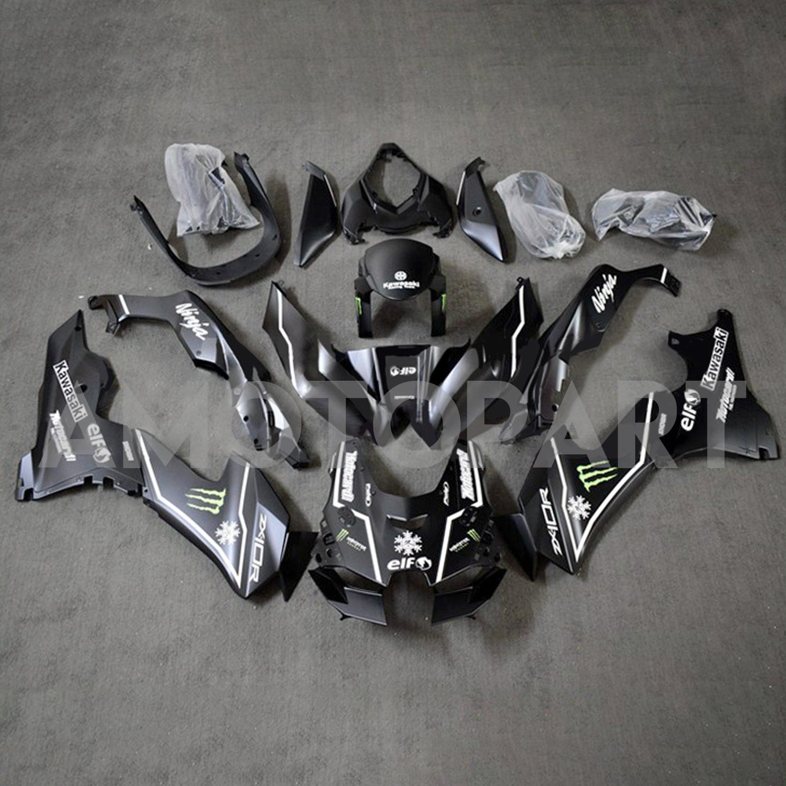 Amotopart 2021-2025 ZX-10R ZX-10RR Kawasaki Black with White Fairing Kit