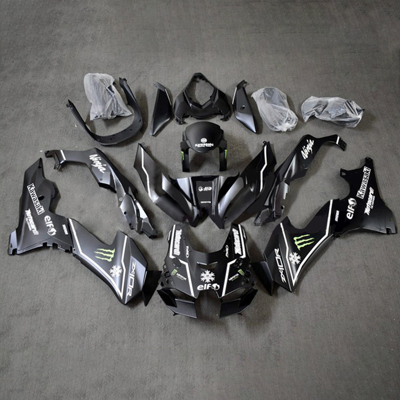 Amotopart 2021-2024 ZX-10R ZX-10RR Kawasaki Black with White Fairing Kit