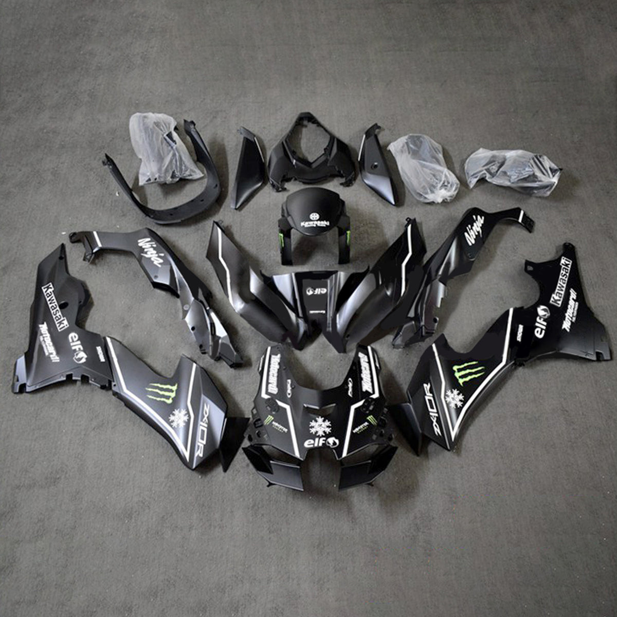 Amotopart 2021-2024 ZX-10R ZX-10RR Kawasaki Black with White Fairing Kit