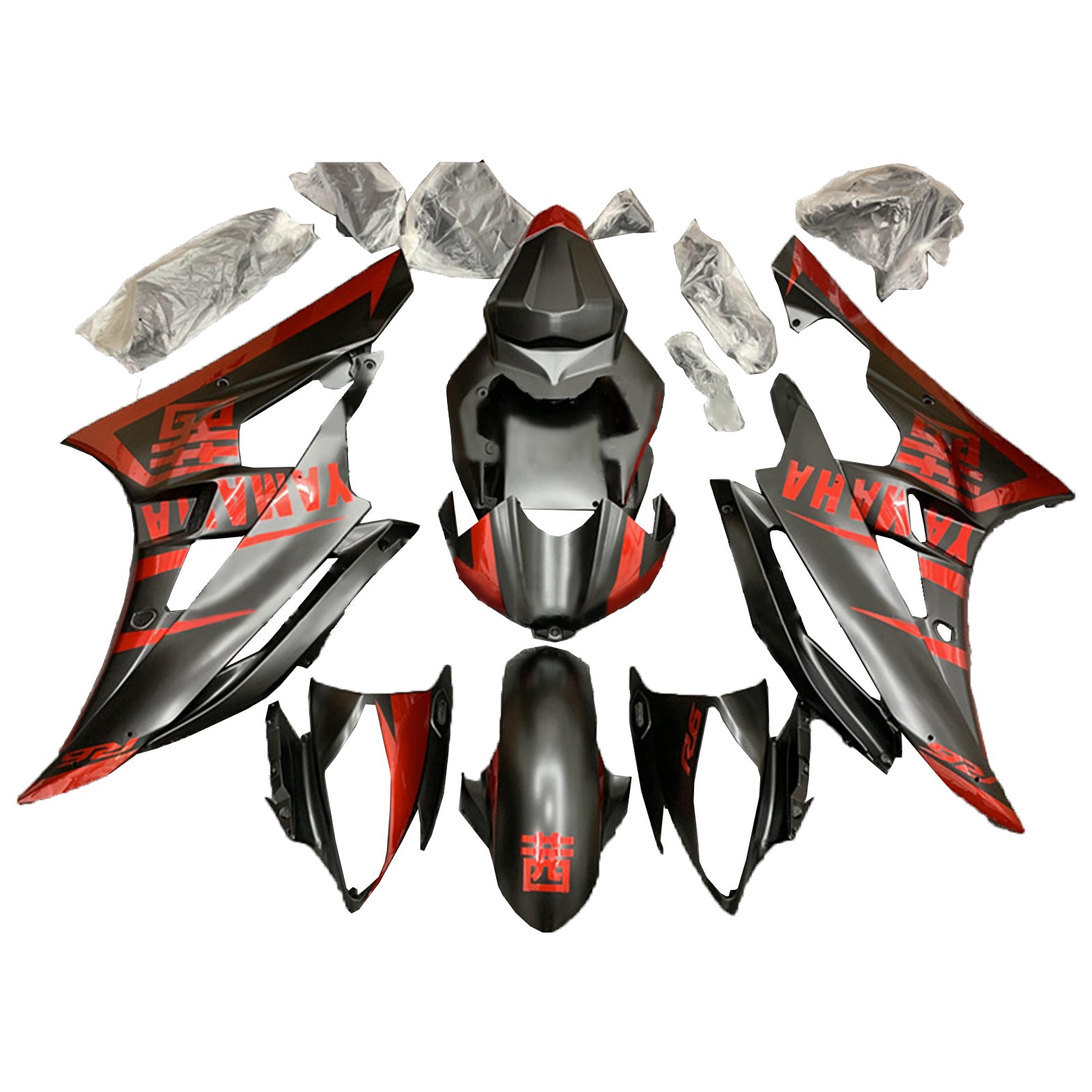 Amotopart 2006-2007 Yamaha YZF 600 R6 Matte Black with Red Logo Fairing Kit