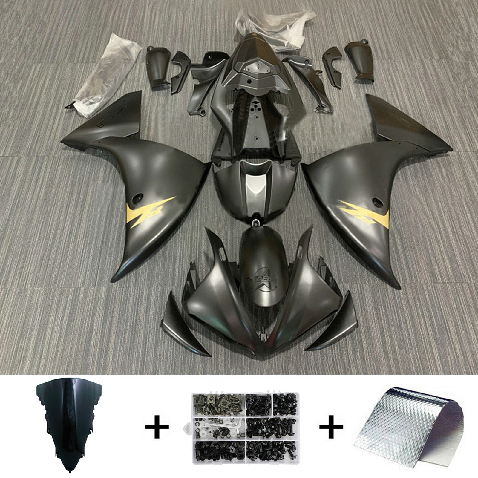 Amotopart 2009-2011 Yamaha YZF 1000 R1 negro mate con kit de carenado con logotipo