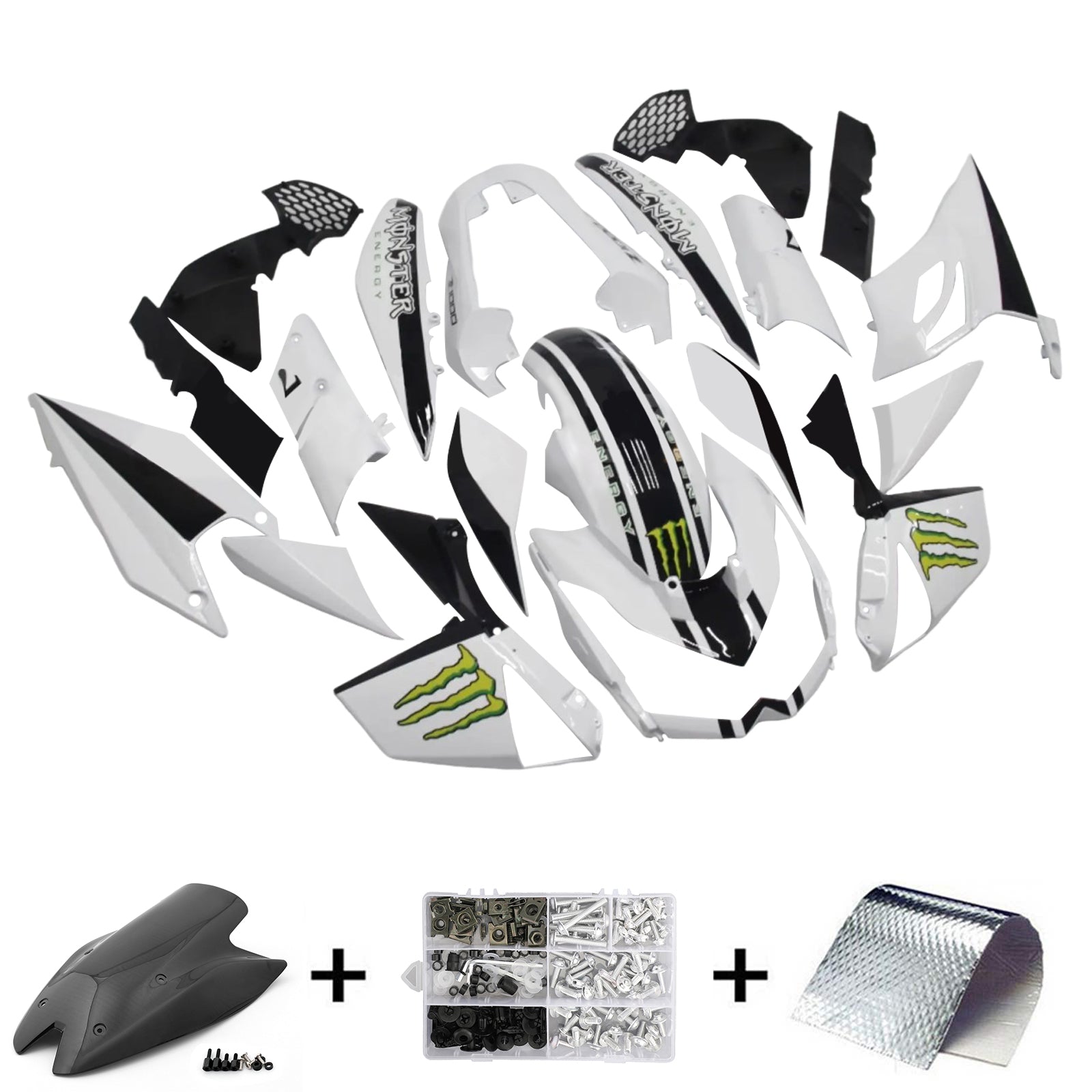 Amotopart 2010-2013 Kawasaki Z1000 Kit de carenado blanco negro