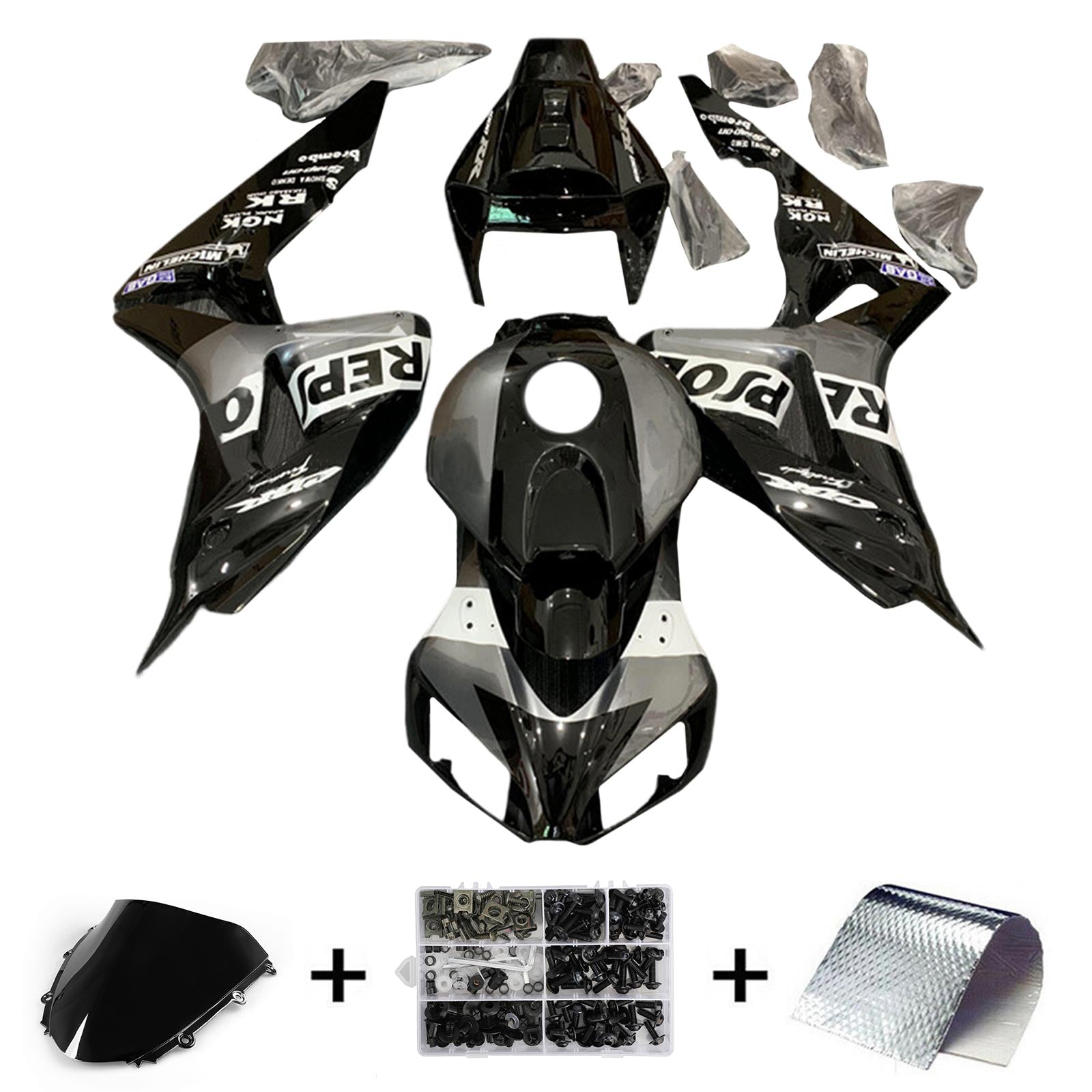 Amotopart 2006-2007 Honda CBR1000RR Kit de carenado Repsol negro y gris