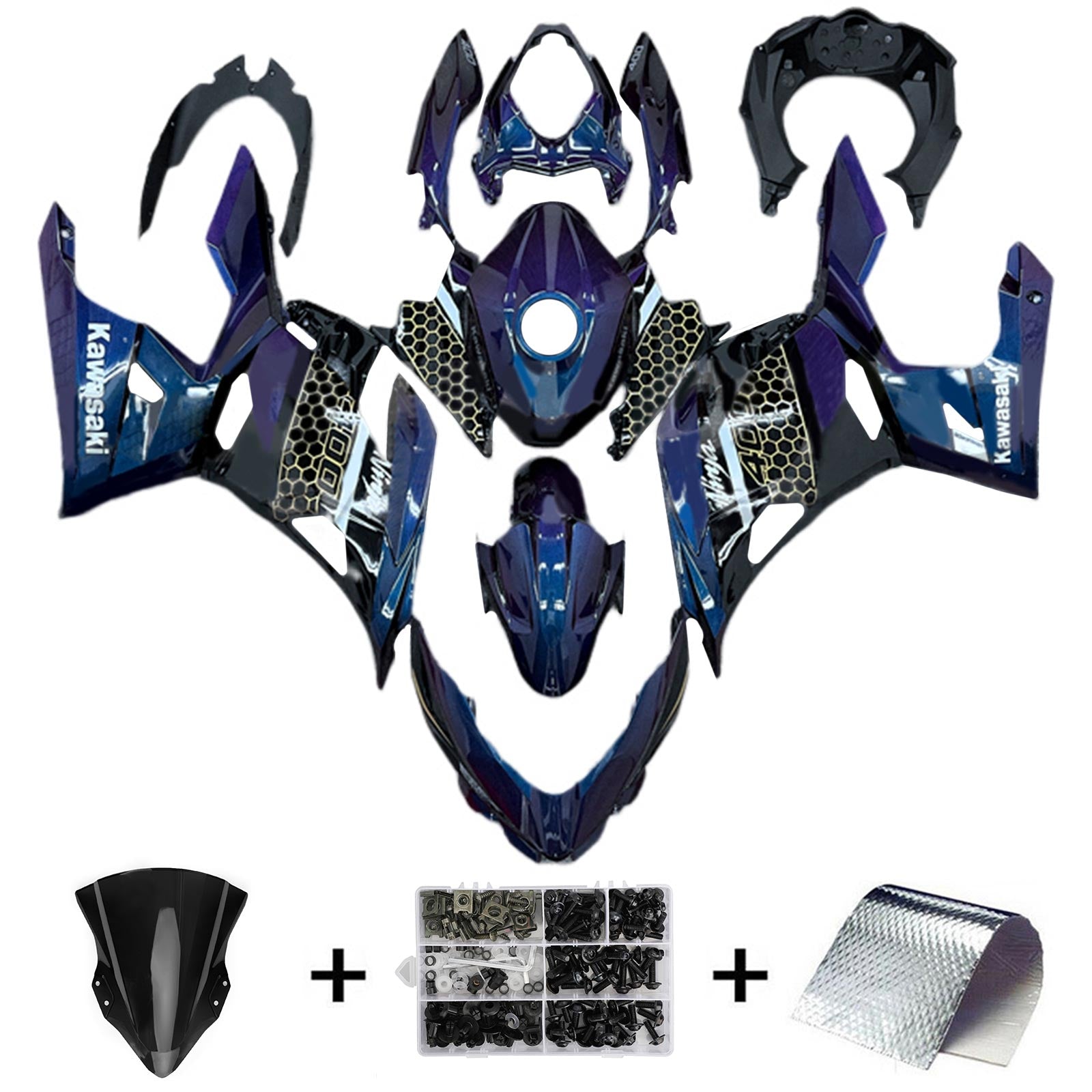 Amotopart 2018-2024 Kawasaki EX400 Ninja400 Dark Blue Fairing Kit