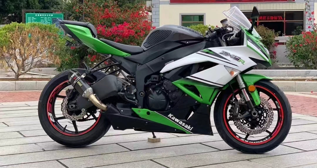 Amotopart Kawasaki 2009-2012 ZX6R 636 グリーン&ホワイト フェアリングキット