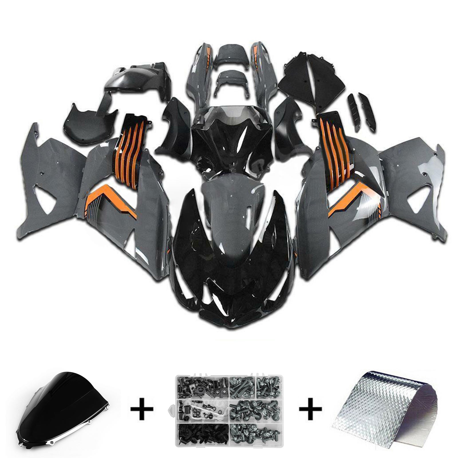 Amotopart 2006-2011 Kawasaki ZX14R ZZR1400 Black Gray & Orange Fairing
