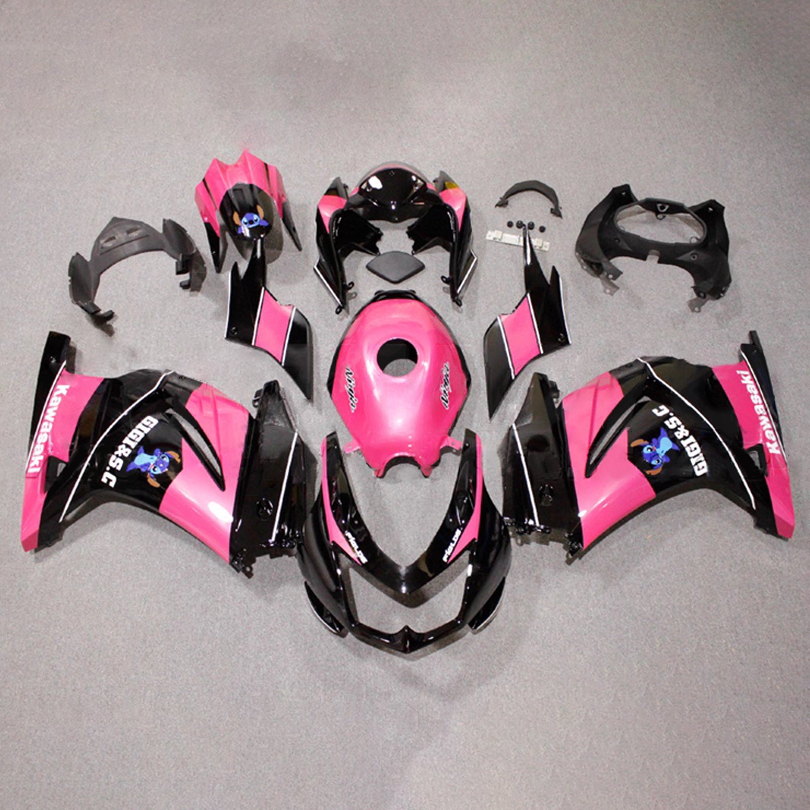 Amotopart 2008-2012 Kawasaki EX250/Ninja250R Black Pink Fairing Kit