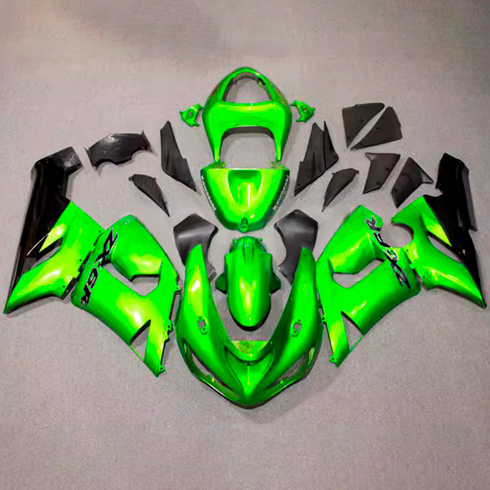 Amotopart 2005-2006 Kawasaki ZX6R 636 Glossy Green Black Fairing Kit