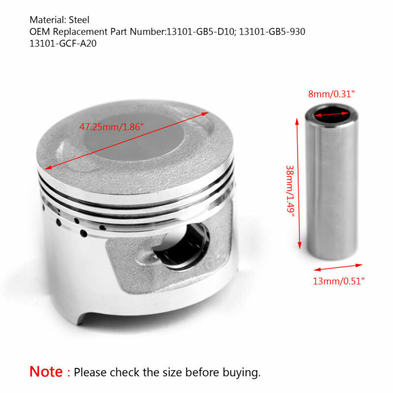 47.25mm pour Kit britannique taille de Piston CT70 Honda +0.25 alésage C70CWR CRF70F XR70R 1997-12