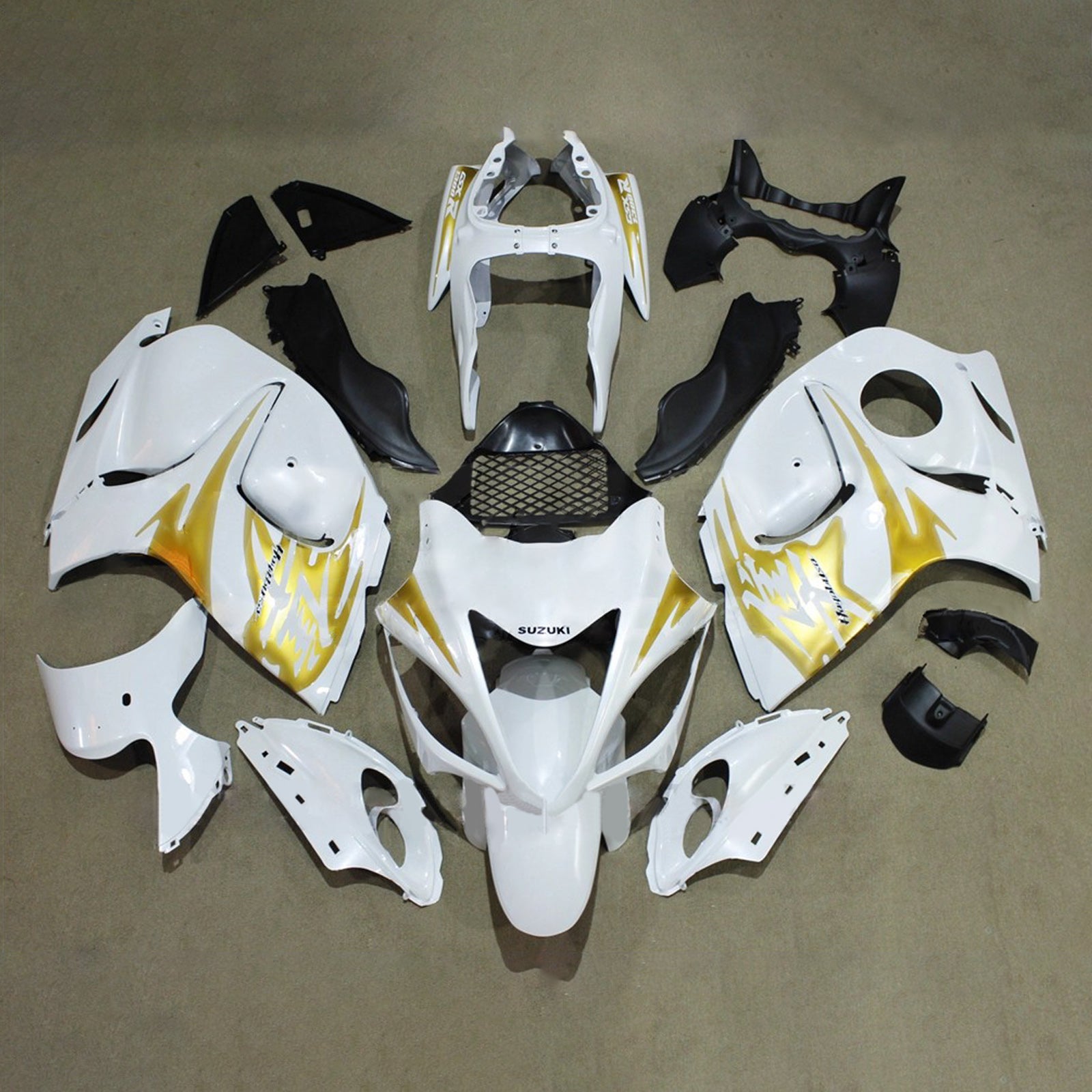 Amotopart 2008-2020 Suzuki Hayabusa GSX1300R White Gold Fairing Kit