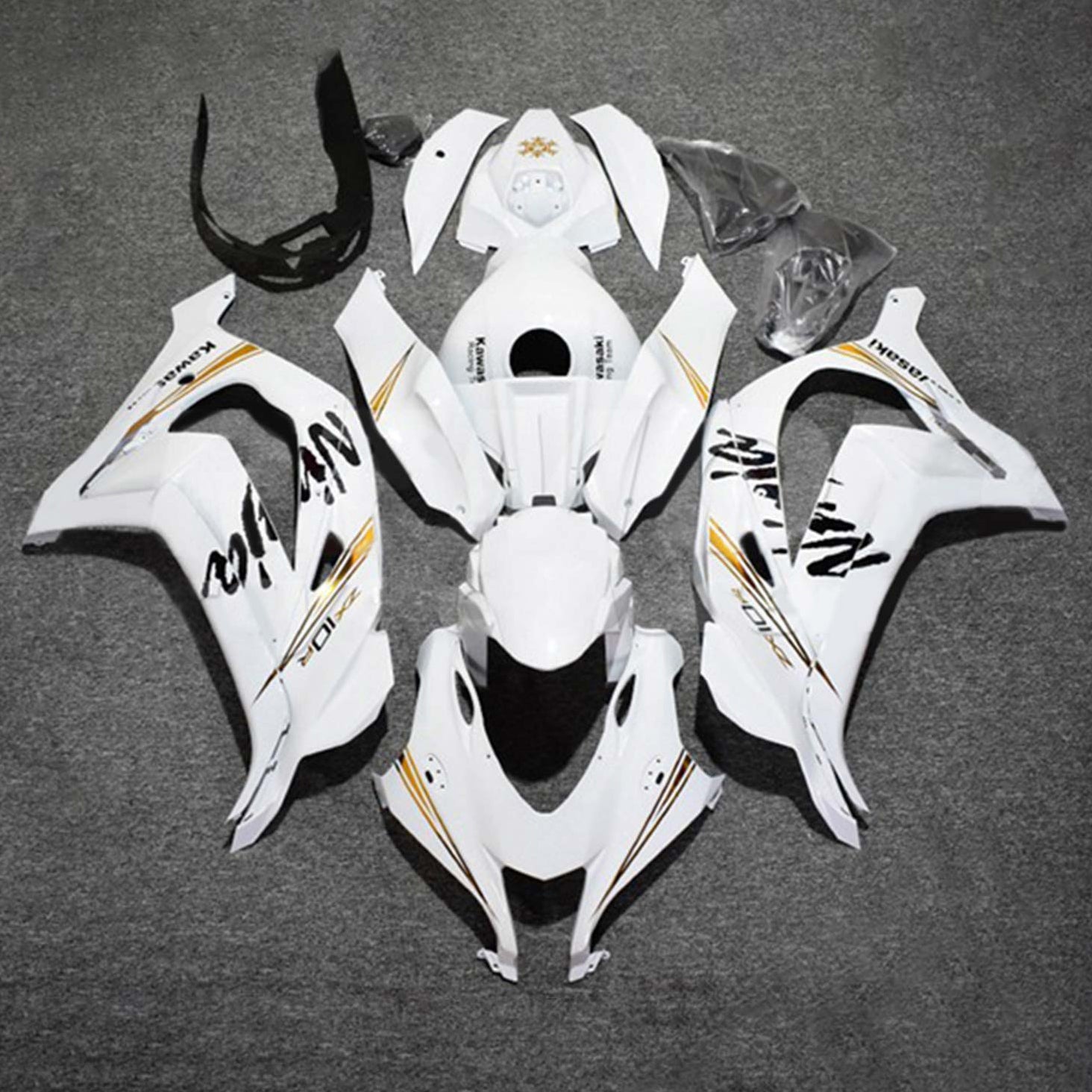 Amotopart 2016-2020 ZX10R Kawasaki White&Black Logo Fairing Kit