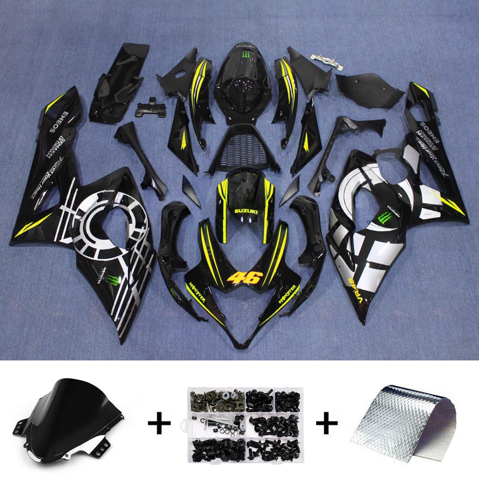 Amotopart 2005-2006 Suzuki GSXR1000 Black Silver Yellow Fairing Kit