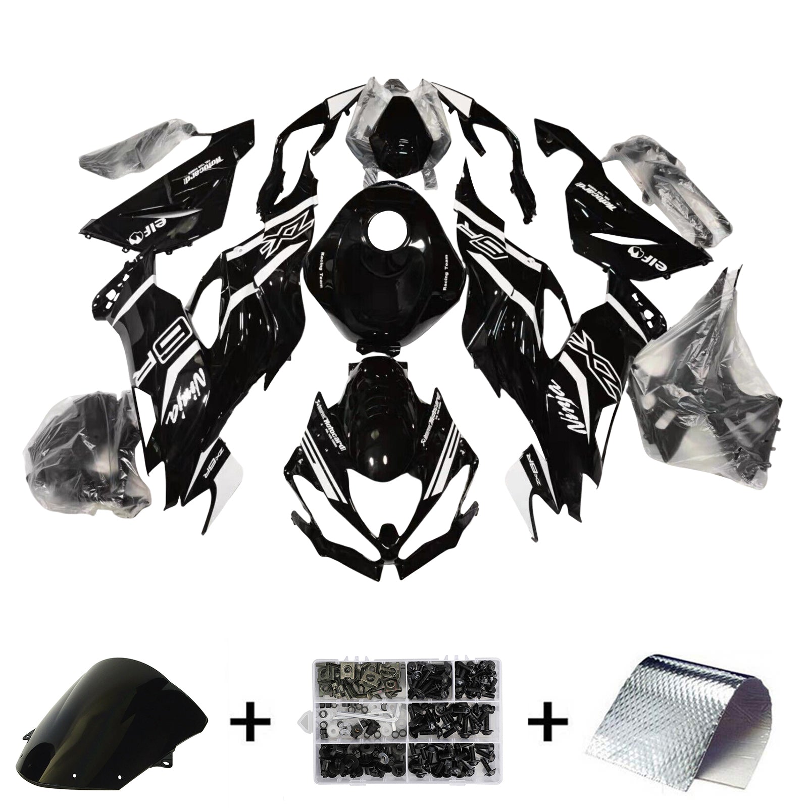 Amotopart 2019-2023 Kawasaki ZX6R Black Fairing Kit