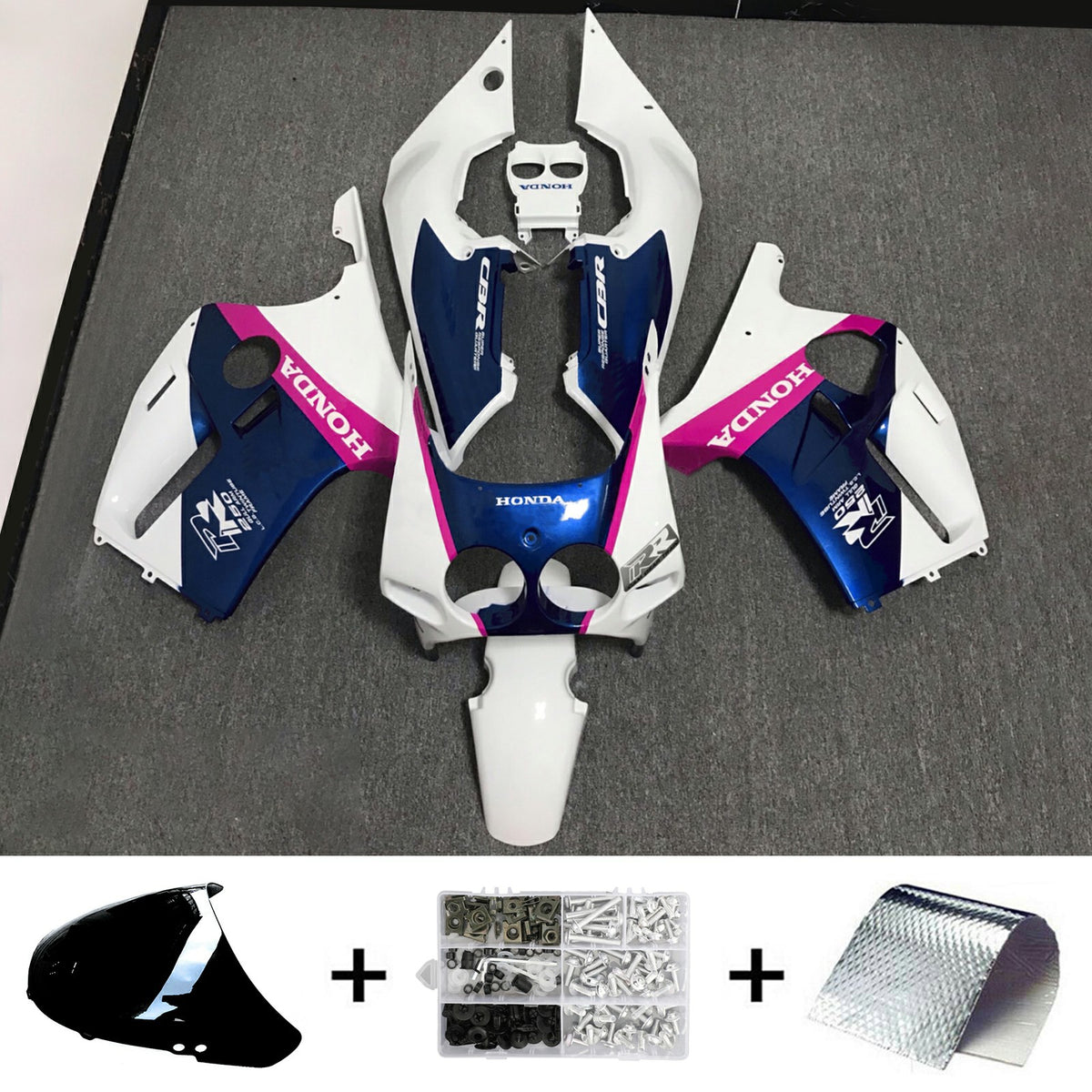 Amotopart 1990-1998 CBR250RR MC22 Honda Kit de carénage rose et bleu