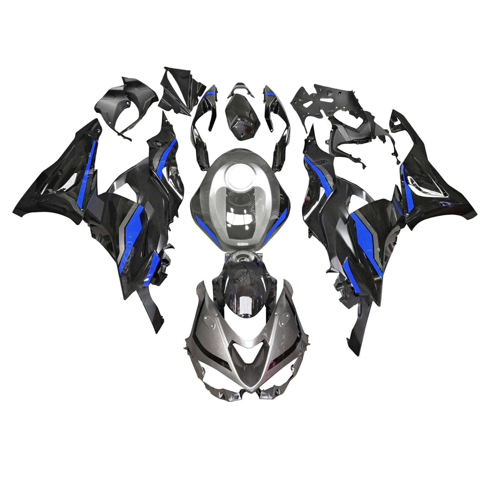 Amotopart 2024-2025 Kawasaki ZX-6R Black Blue Gray Fairing Kit