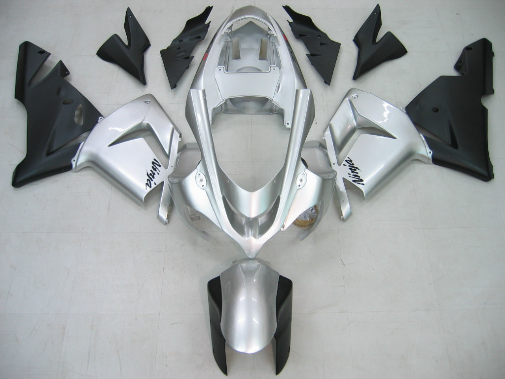 Amotopart 2004–2005 Kawasaki ZX10R Verkleidungsset in Silber und Schwarz