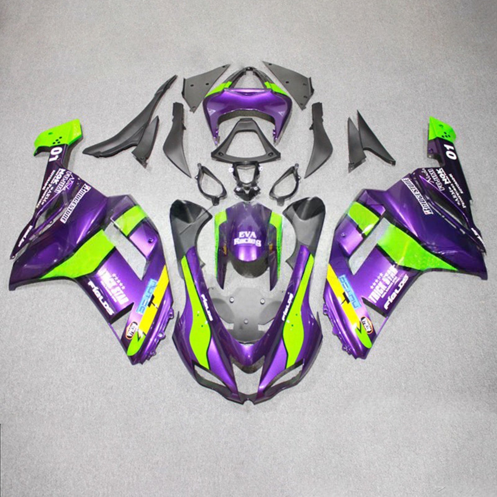 Amotopart 2007-2008 Kawasaki ZX6R 636 Purple Green Fairing Kit