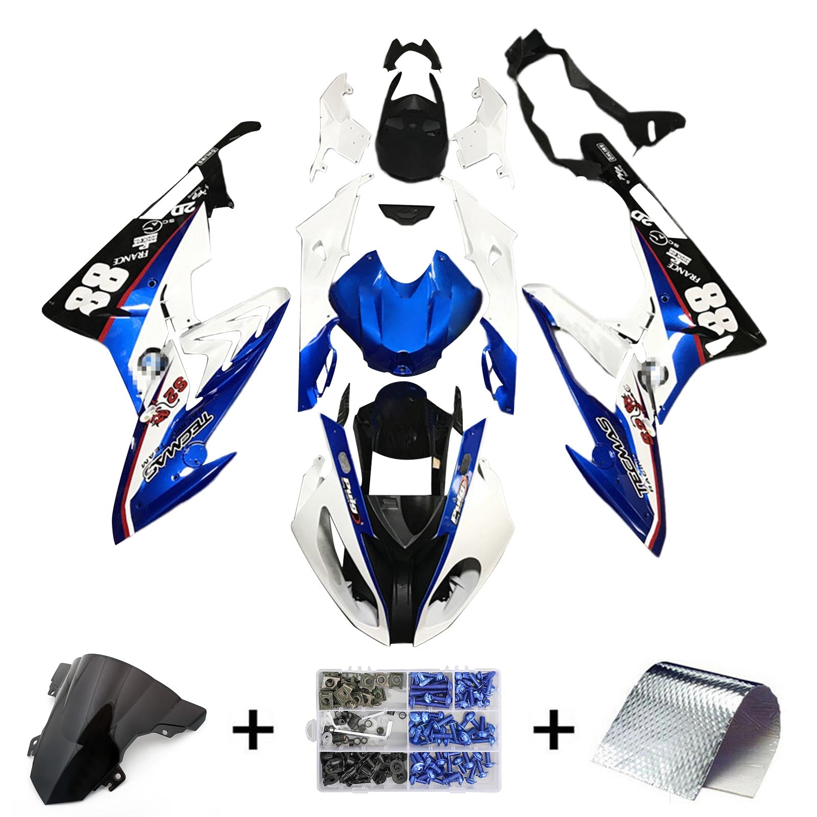 Amotopart 2017-2018 BMW S1000RR Kit de carénage bleu et blanc Style 6