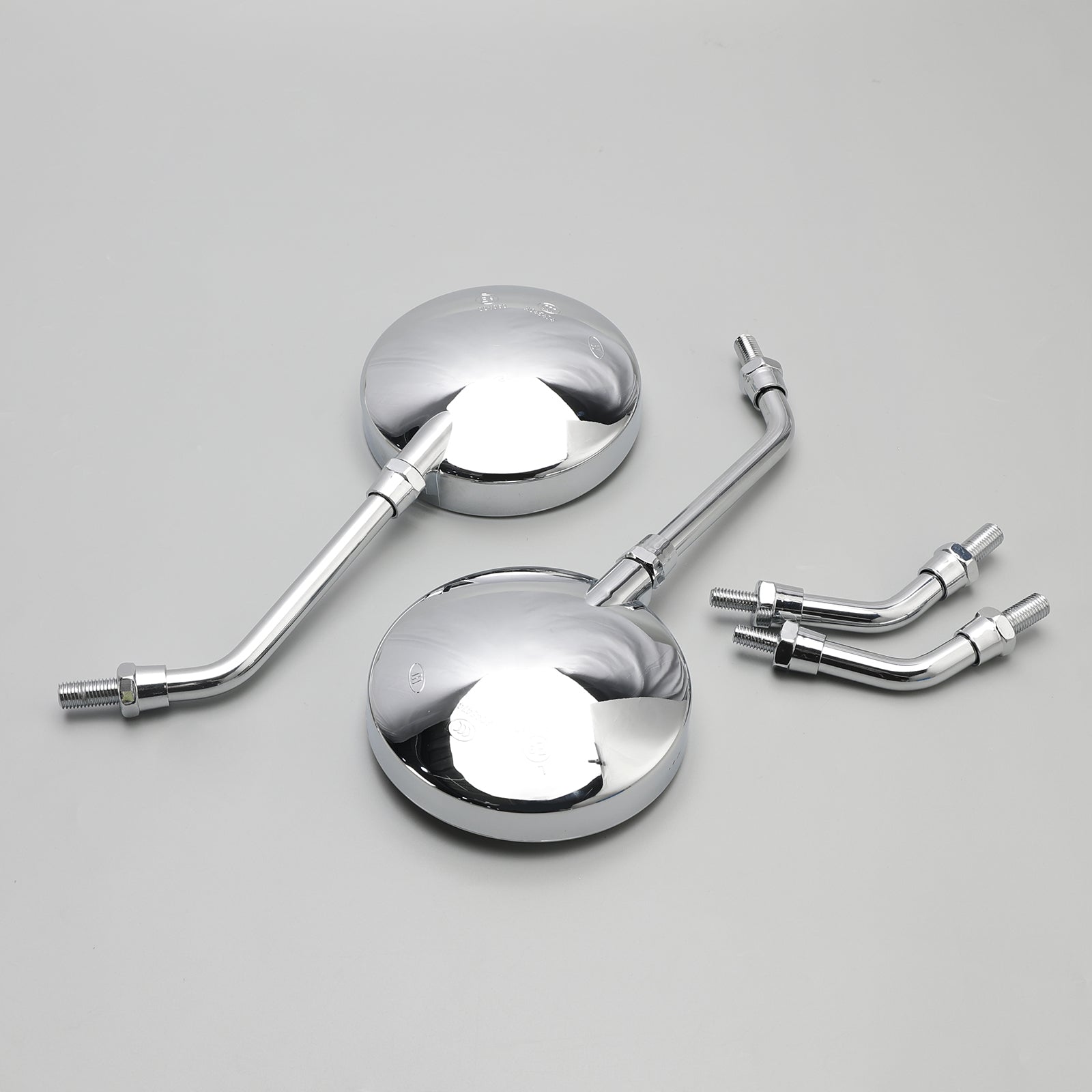 Set of 2 Universal Chrome Round Mirrors - 10MM With Long & Short Stem For Suzuki