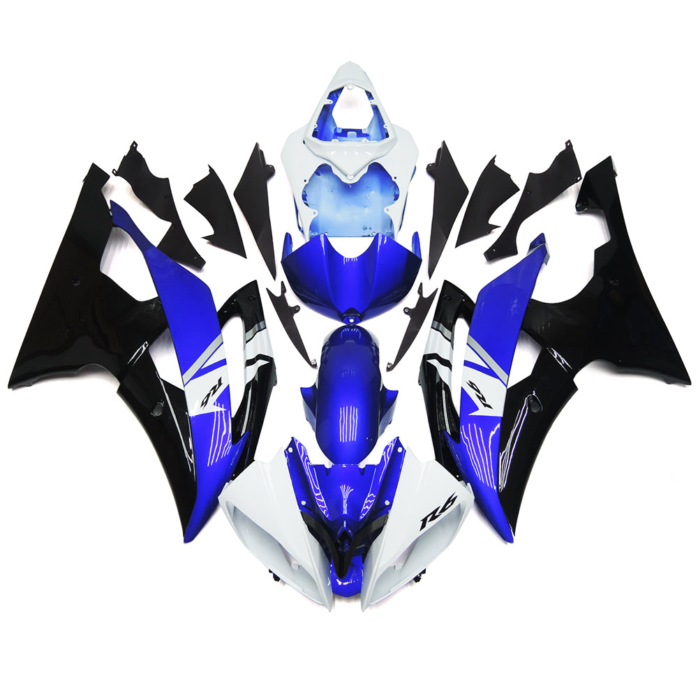 Amotopart Verkleidungsset für Yamaha YZF 600 R6 2008–2016, Blau und Schwarz, Style1