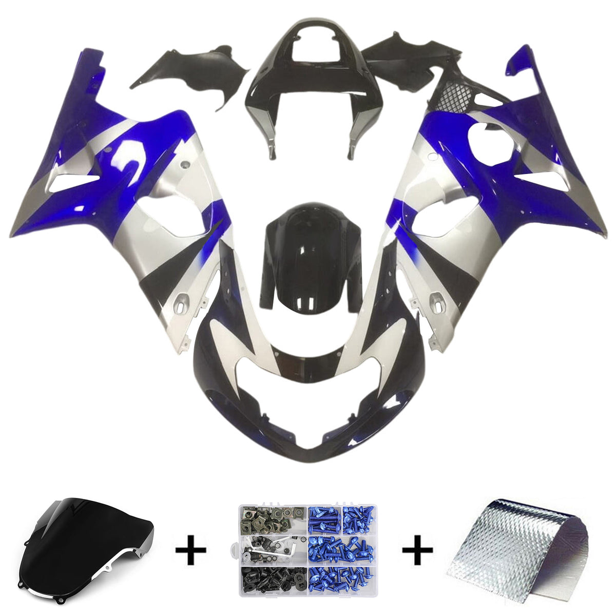 Amotopart 2000-2002 K1 K2 GSXR1000 Suzuki Kit carena blu e argento