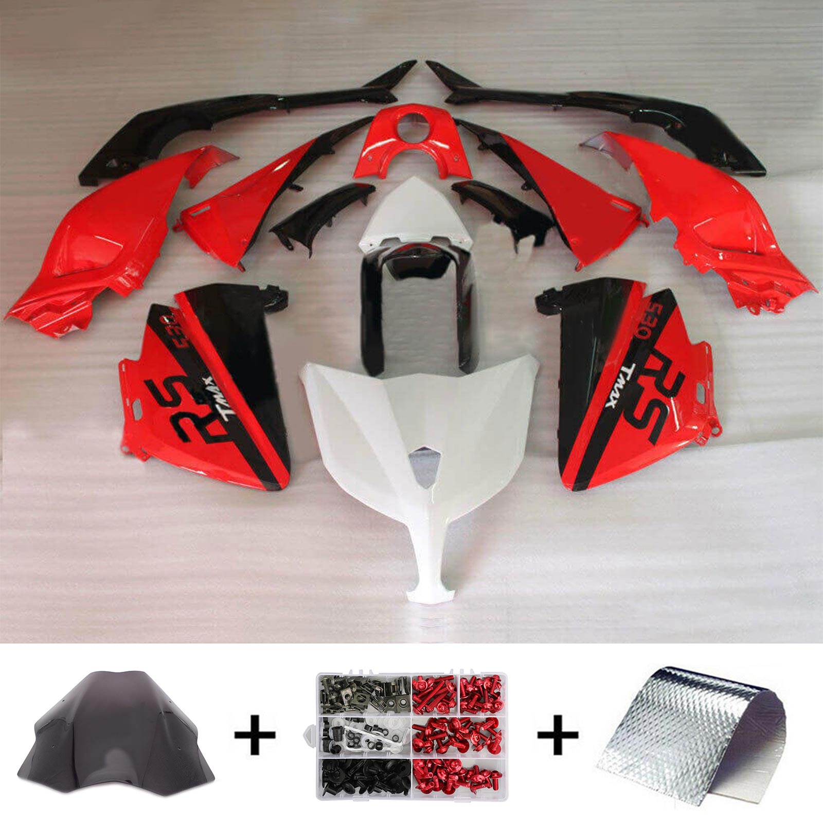 Amotopart Kit de carénage Yamaha T-Max TMAX530 rouge et blanc Style2 2012-2014