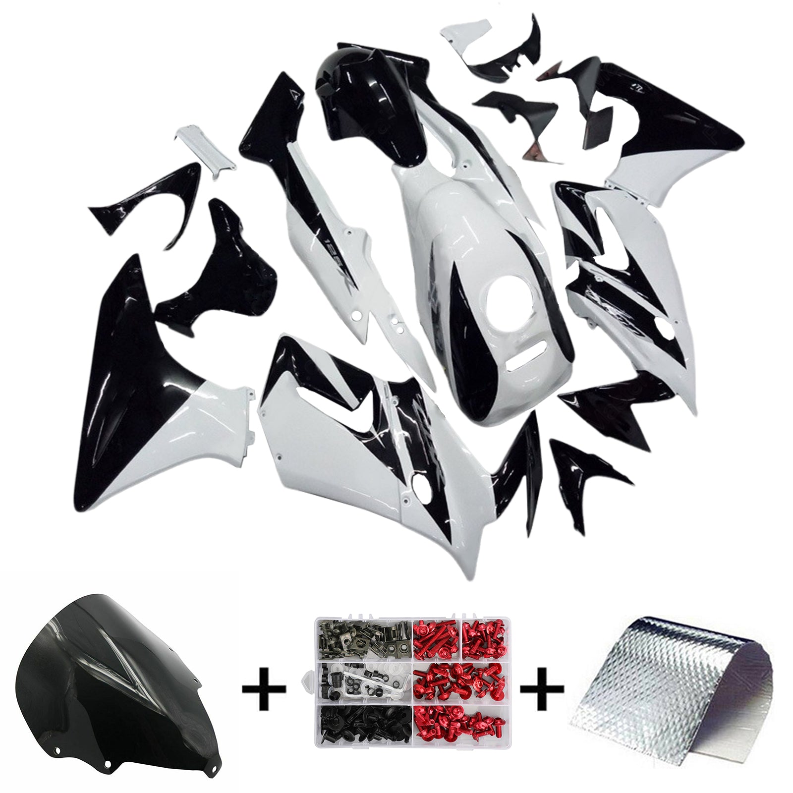 Amotopart 2002–2006 Honda CBR125R Schwarz-Weiß-Verkleidungsset