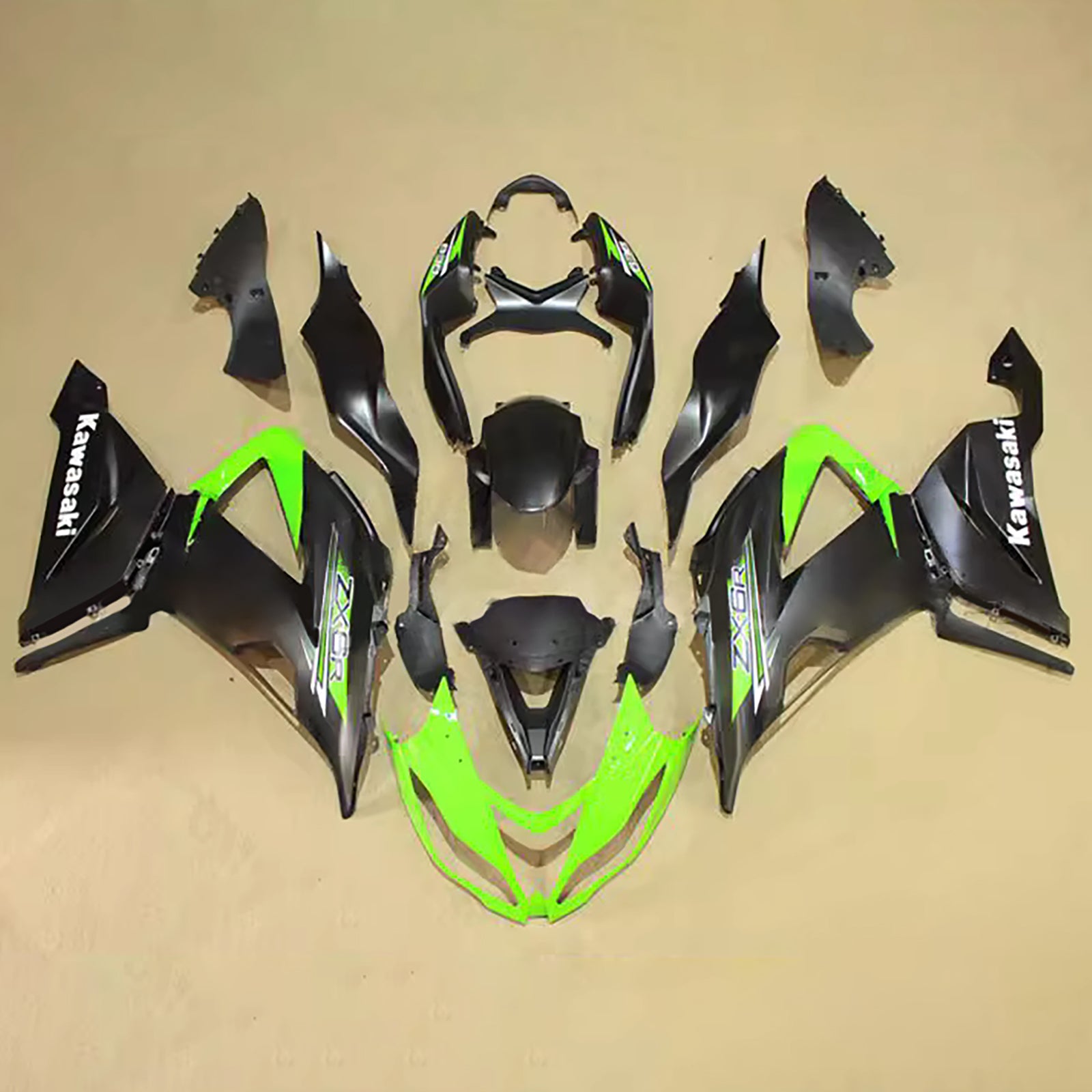 Amotopart 2013-2018 Kawasaki ZX6R 636 Black Green White Fairing Kit