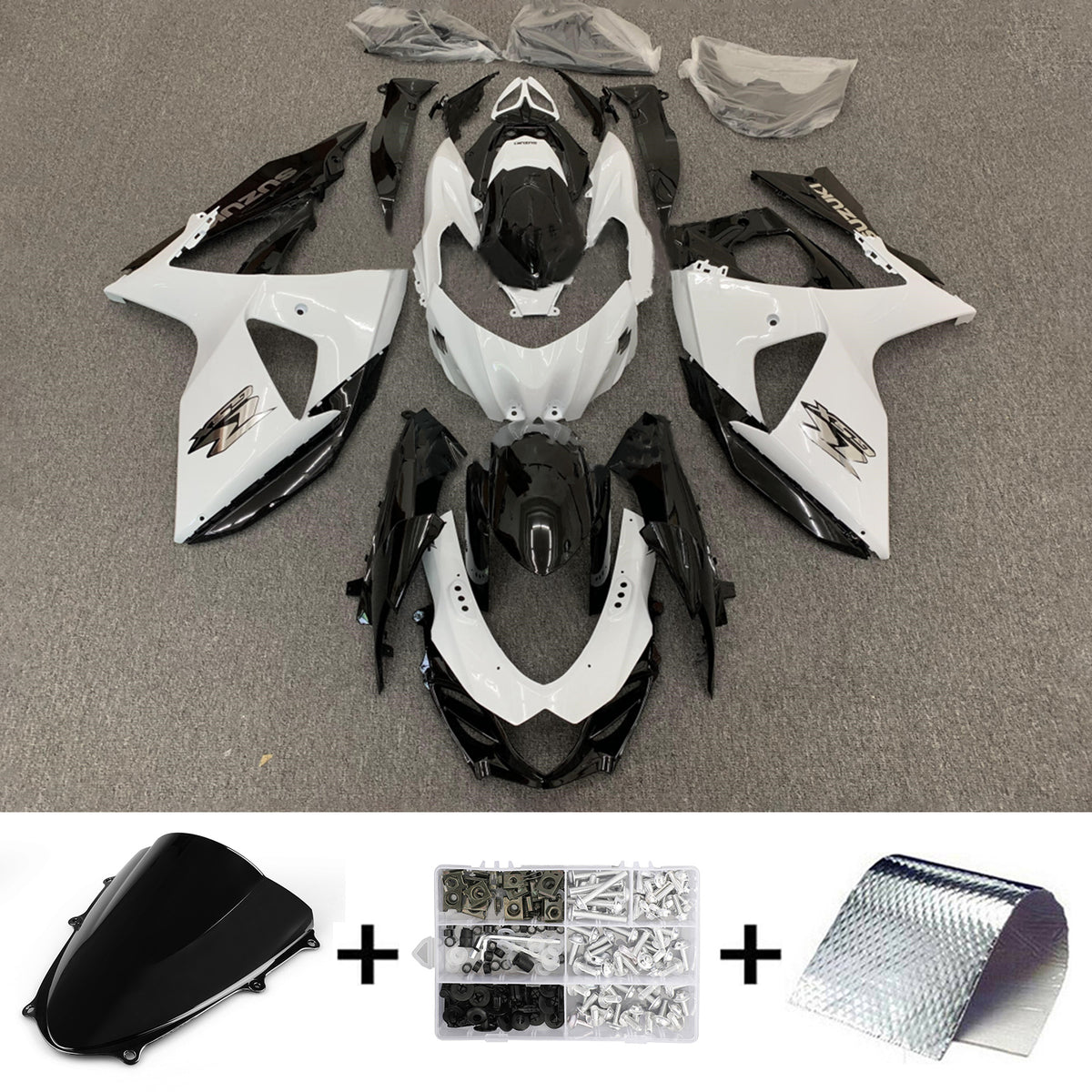 Amotopart 2009-2016 K9 GSXR1000 Suzuki Kit de carénage blanc et noir