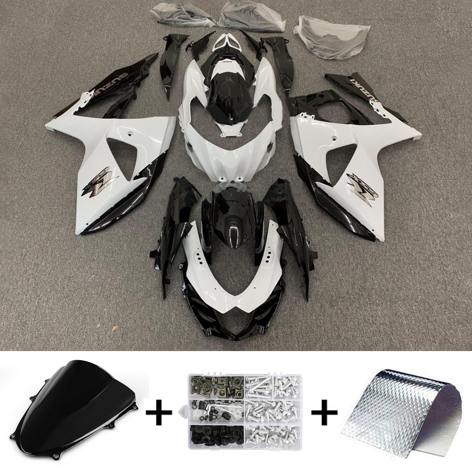 Amotopart 2009-2016 K9 GSXR1000 Suzuki Kit de carenado blanco y negro