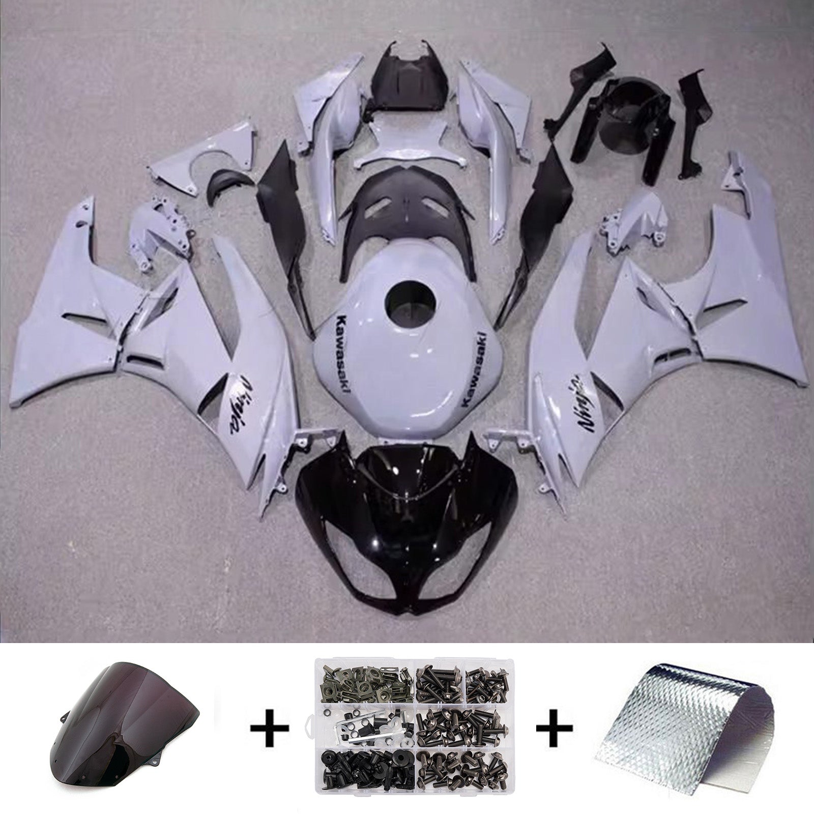 Amotopart 2009-2012 Kawasaki ZX6R 636 Grey Black Fairing Kit