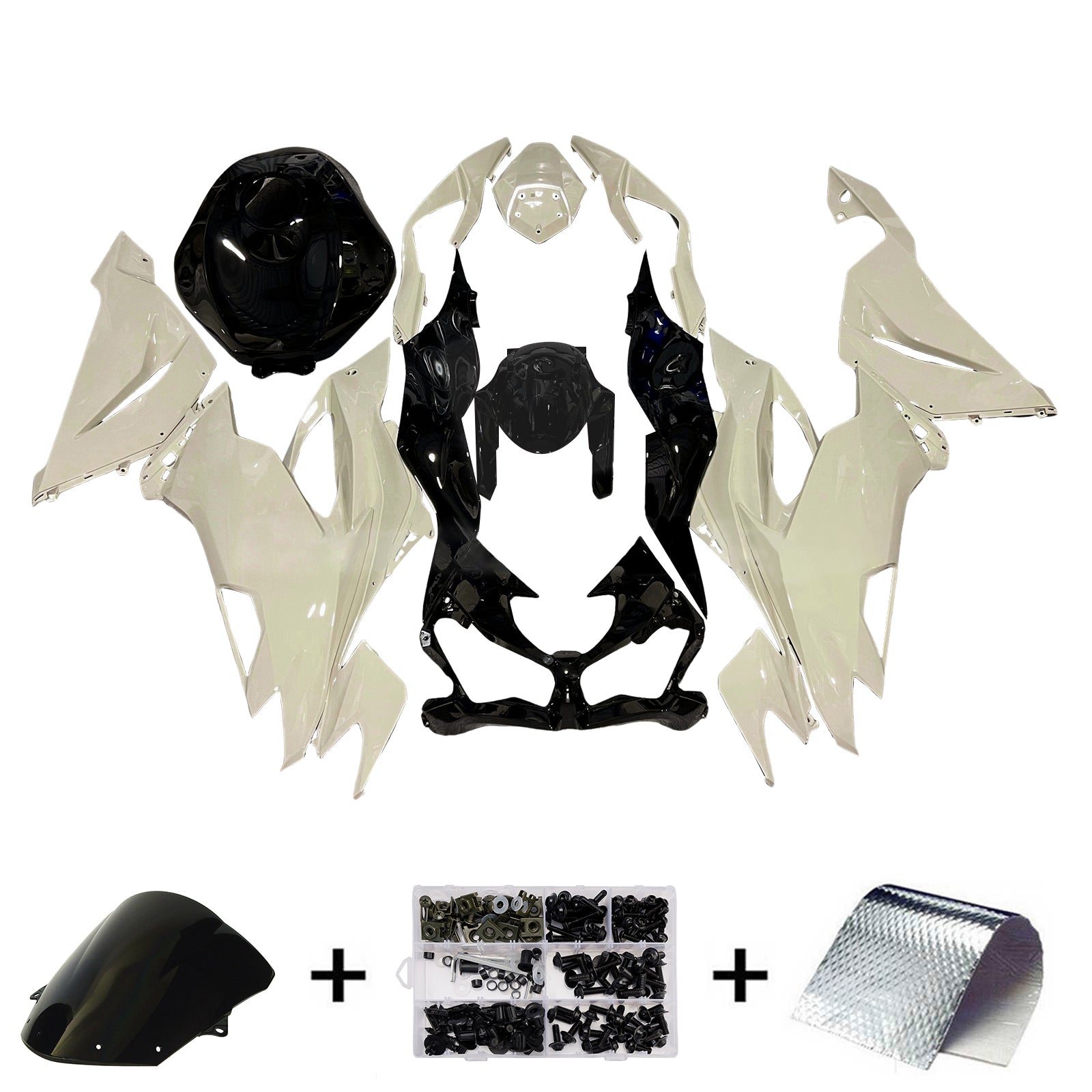 Amotopart 2019-2023 Kawasaki ZX6R Black Beige Fairing Kit