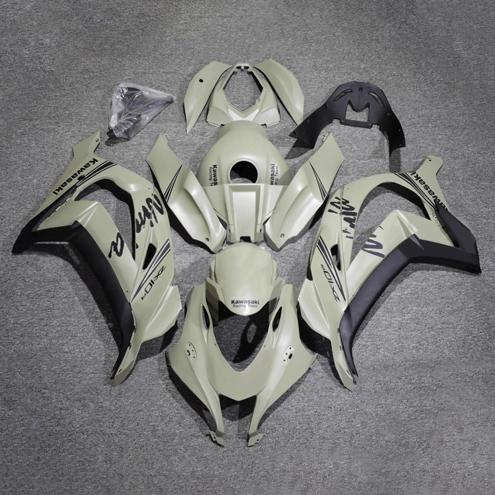 Amotopart 2016–2020 Kawasaki ZX10R Mattgrün-schwarzes Verkleidungsset