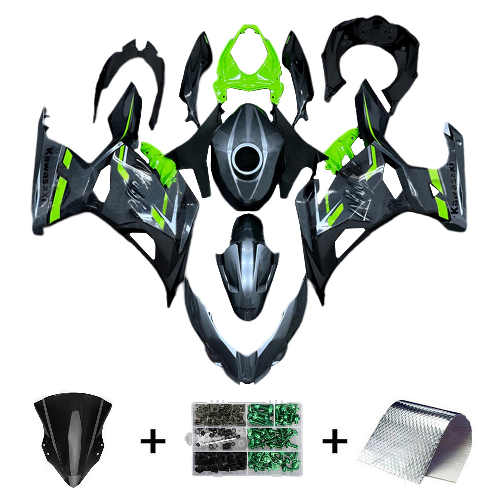 Amotopart 2018-2024 Kawasaki EX400 Ninja400 Black&Green Fairing Kit