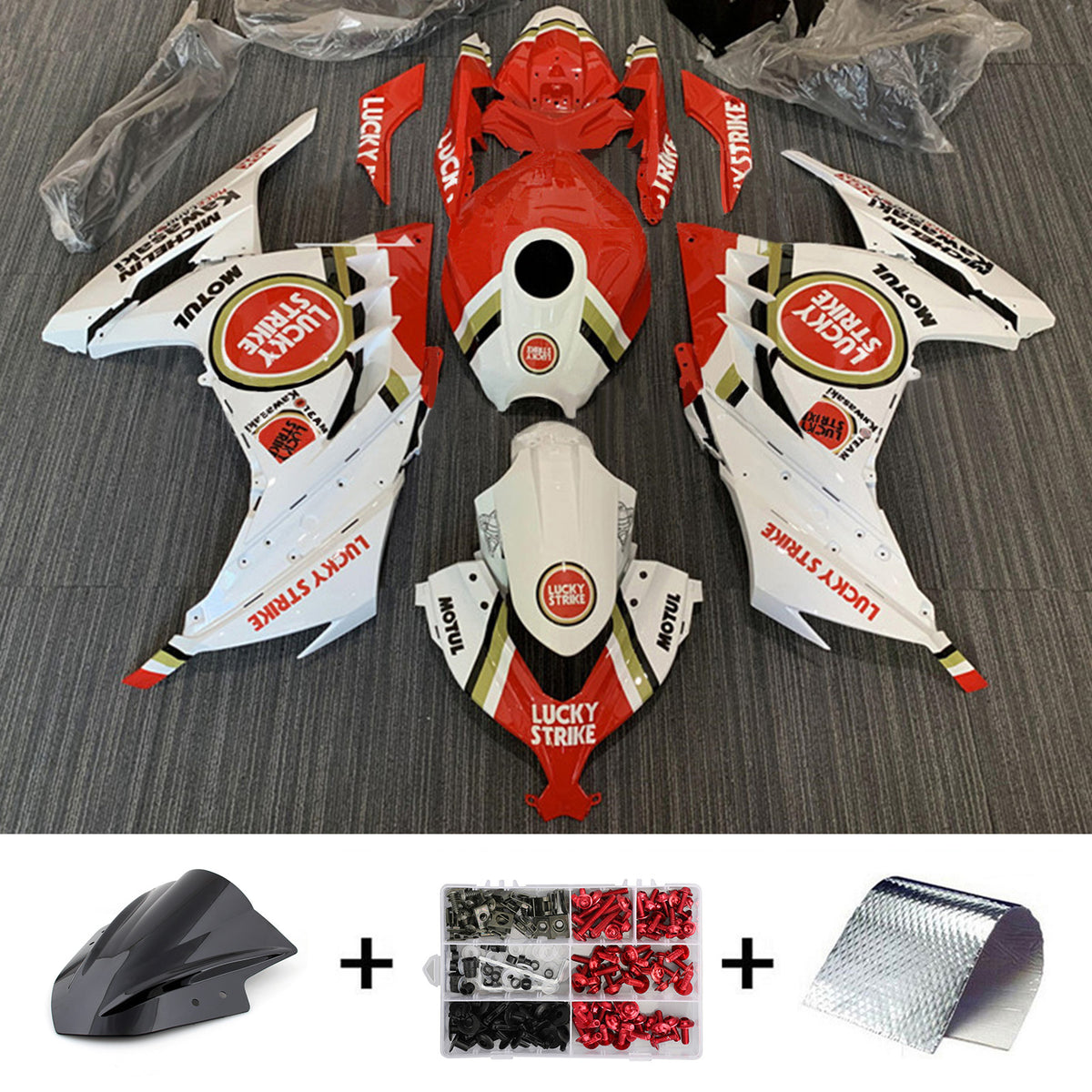 Amotopart 2013-2024 Kawasaki EX300/Ninja 300 Kit de carénage rouge et blanc