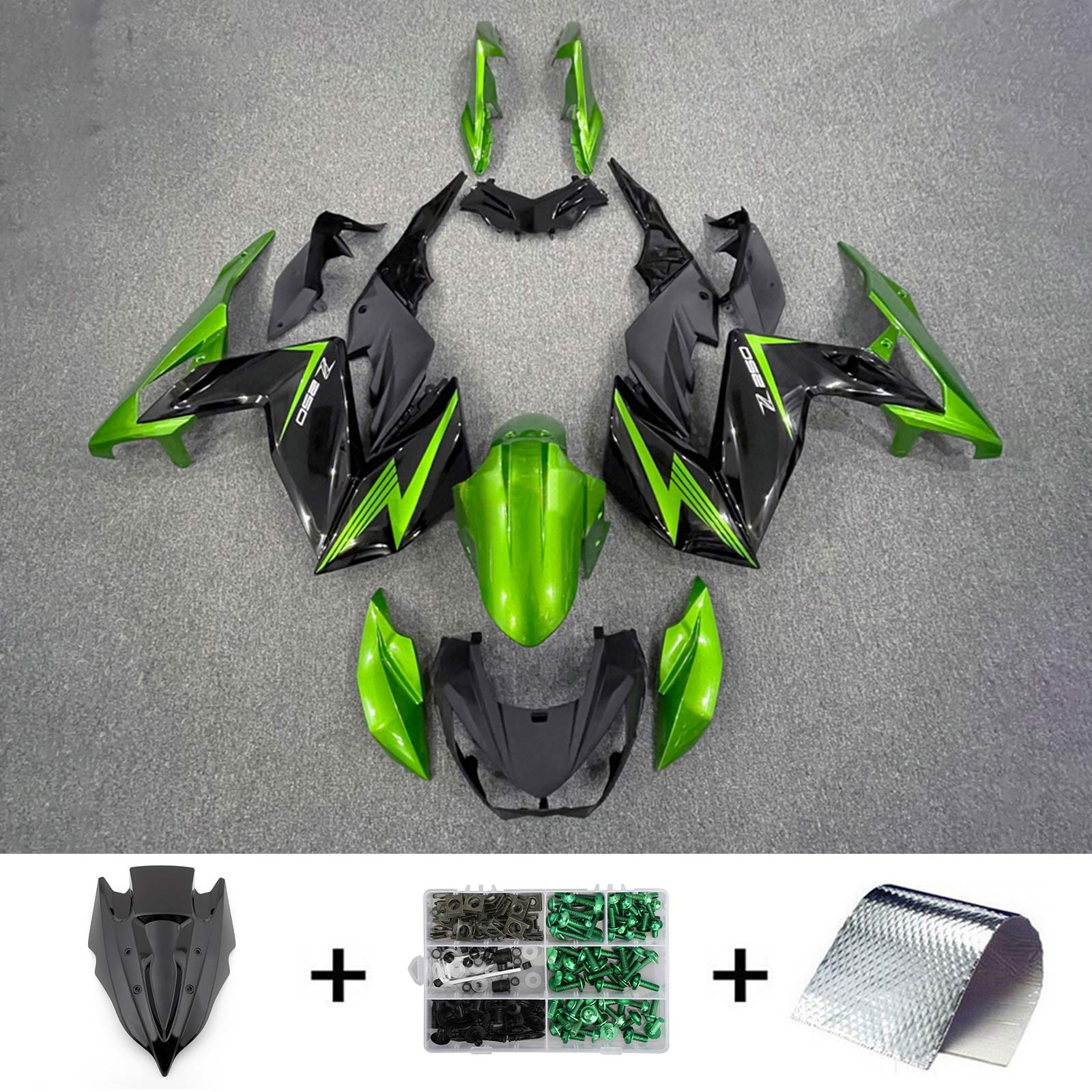 Amotopart 2015-2016 Z250 Z300 Kawasaki Kit de carenado verde y negro Style2