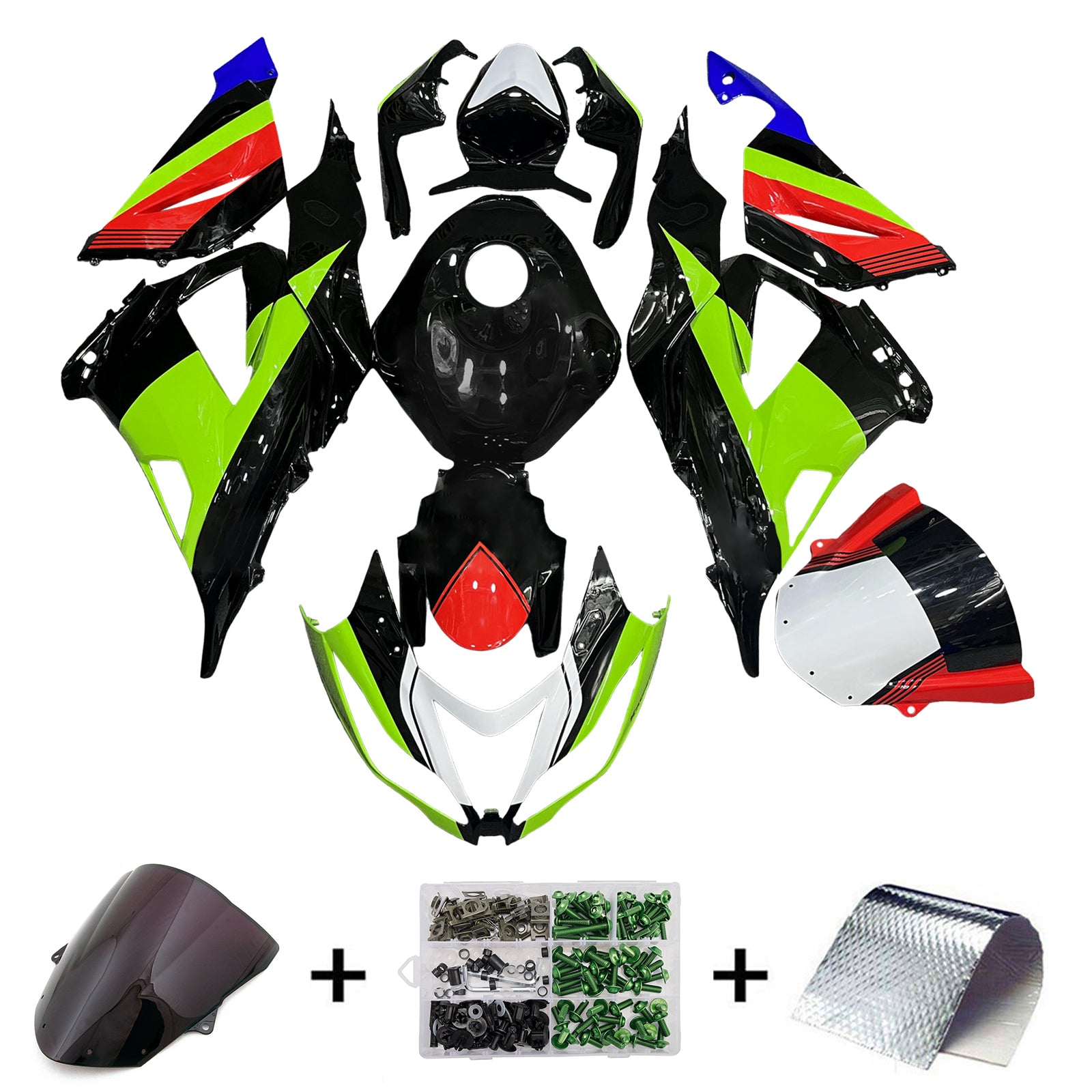 Amotopart 2013-2018 Kawasaki ZX6R 636 Green Black Fairing Kit