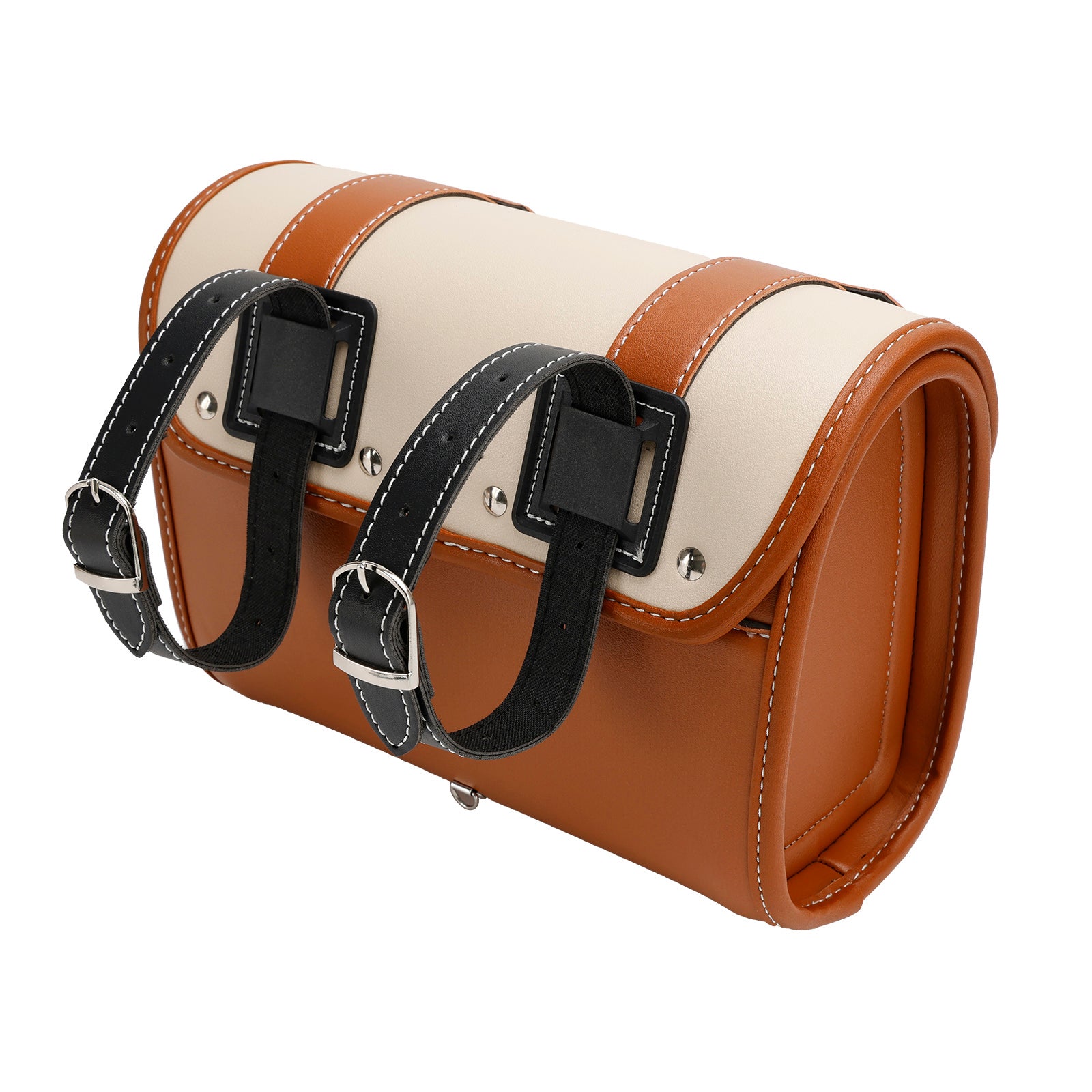 Color Matching Side Saddlebag Tool Bag Luggage Pouch Storage Pu For Motorbike Brown-White