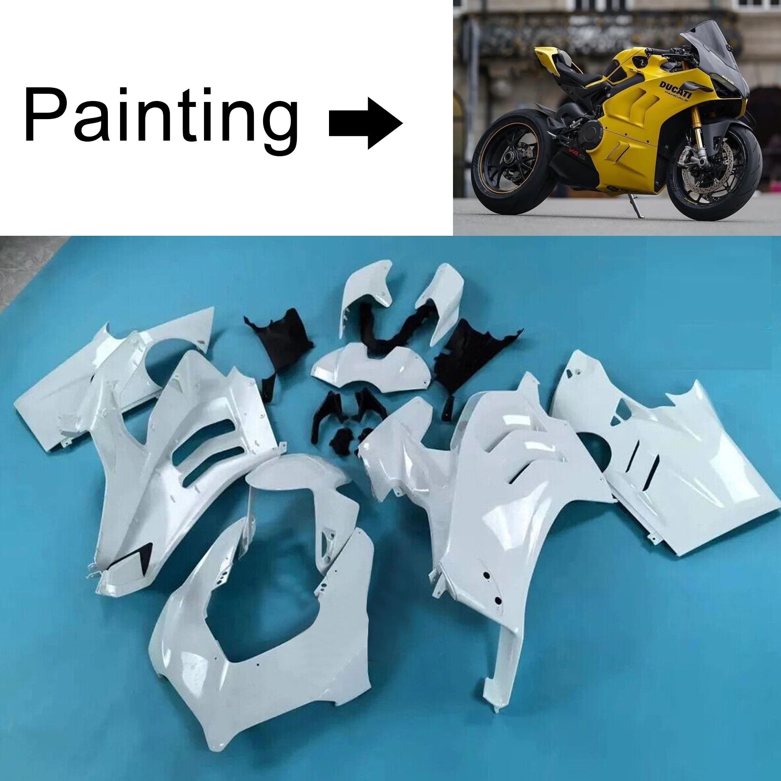 Amotopart Ducati 22-24 Panigale V4 V4S & 23-24 Panigale V4SP V4R Black Yellow Fairing Kit