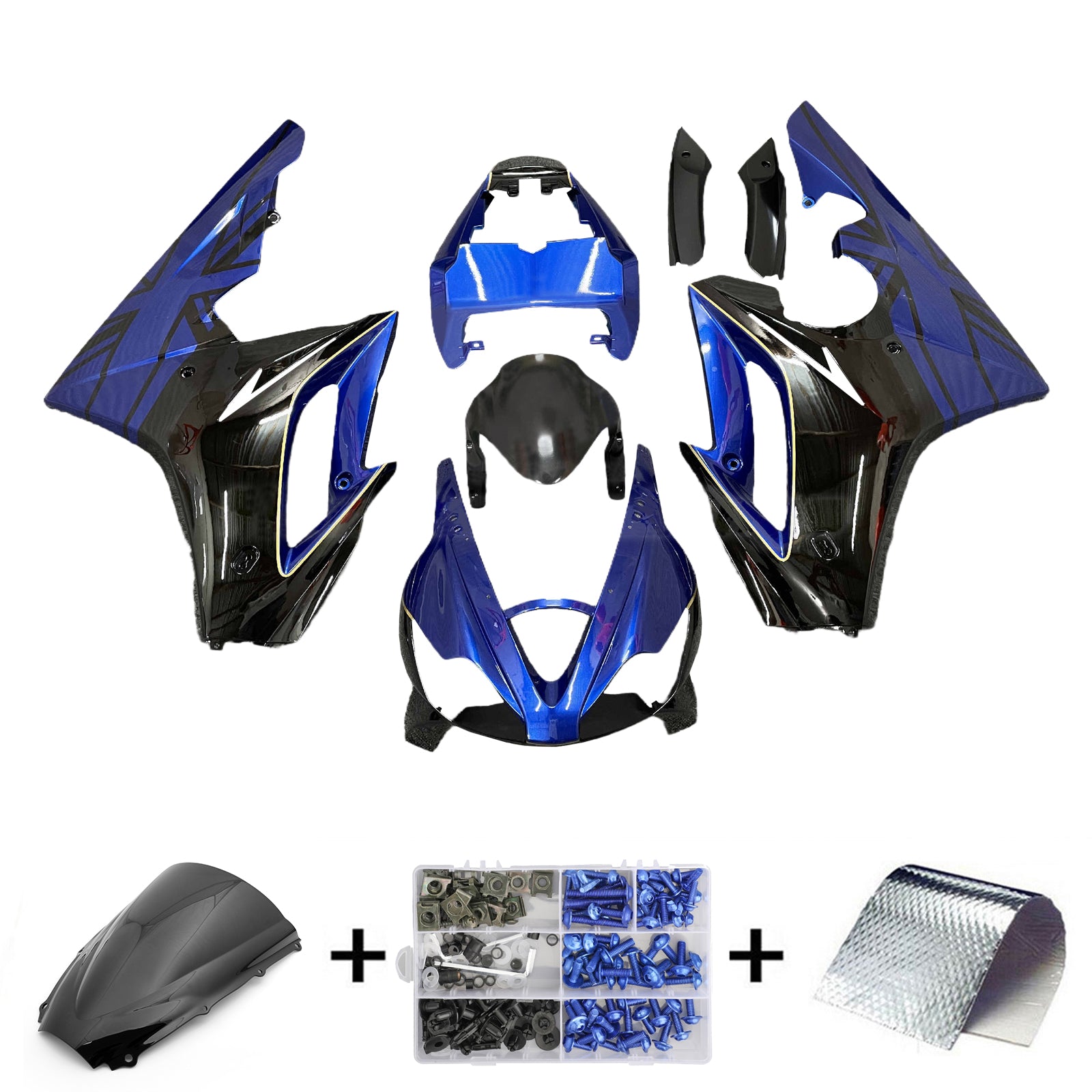 Amotopart 2006-2008 Triumph Daytona 675 Glossy Black Blue Fairing Kit