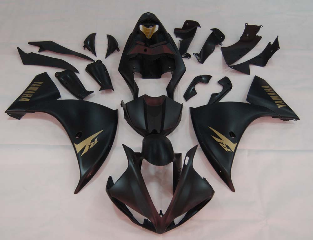 Amotopart 2009-2011 Yamaha YZF 1000 R1 Matte Black with Gold Logos Fairing Kit